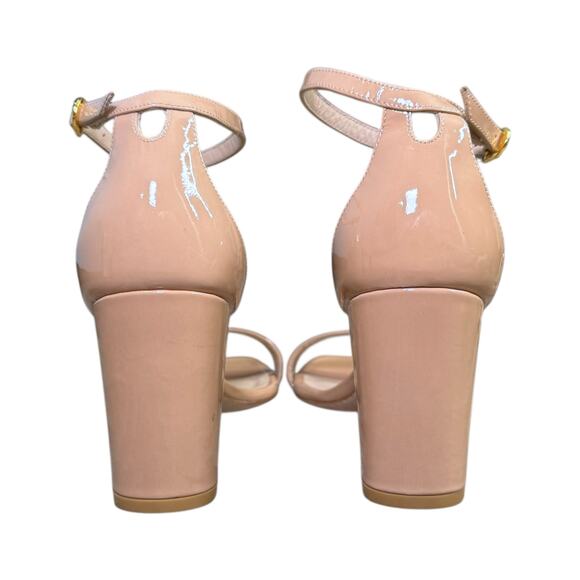 Stuart Weitzman Size 11B Ankle Strap Block Heel Sandal Nude Pink Patent Leather - Picture 9 of 12